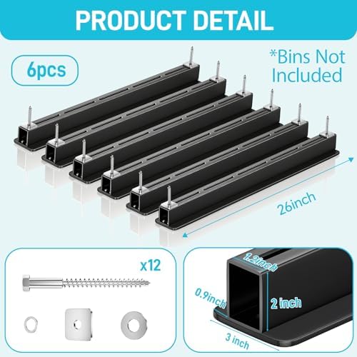 WooFog Ceiling Utility Bin Rails Storage Rack, Overhead Garage Storage Racks, Heavy Duty Hanging Storage Racks for Garage, Adjustable Width, Black (26in-6 Sets for 5 Bins) - Image 2