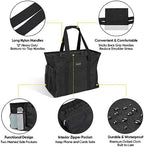 BALEINE Extra Large Utility Tote Bag with Reinforced Wire Frame, Reusable Grocery Bag for Shopping, Picnic (Black, 16.5''x14''x10'') - Image 3