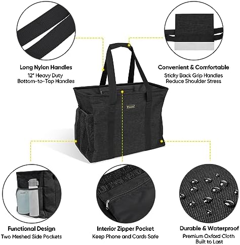BALEINE Extra Large Utility Tote Bag with Reinforced Wire Frame, Reusable Grocery Bag for Shopping, Picnic (Black, 16.5''x14''x10'') - Image 3