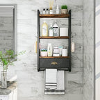 Bathroom Storage Organizer Wall Mounted, 3 Tier Bathroom Towel Rack Shelf with Storage Drawer Double Towel Bars and Hooks, Industrial Bathroom Shelves Over Toilet, Rustic Black and Brown (A) - Image 6