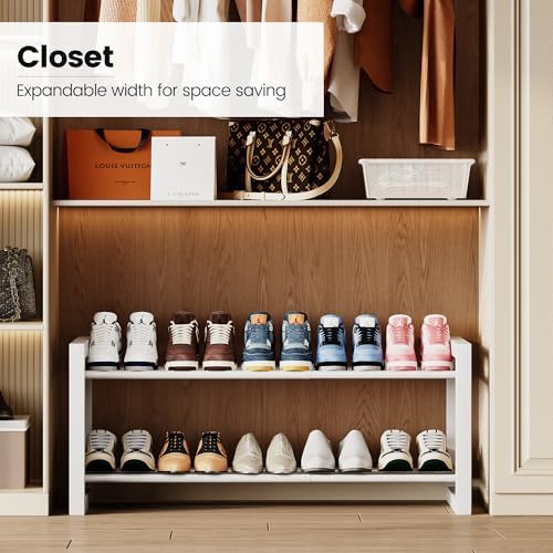Homeiju Expandable Shoe Rack, 2 Tier Metal Shoe Shelf, Adjustable Shoe Stand for Sneakers, Boots, Heels, Heavy-Duty Steel Standing Shoe Organizer for Entryway, Closet, Bedroom, White - Image 7