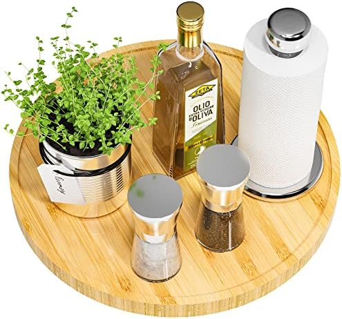 Lazy Susan for Table, 12 Inch Non-Skid Bamboo Turntable Organizer by VeyFey