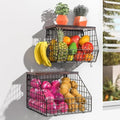 Fruit and Vegetable storage, 2 Set Wall Mounted Wire Baskets, Fruit Basket for Kitchen Counter, Hanging Fruit Basket, Potato Onion Basket, Wire Basket for Organizing, Countertop Organization Pantry by Wawocs