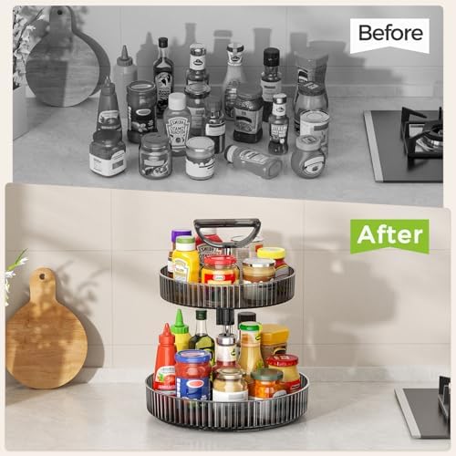 Lazy Susan Organizer – 2 Tier Rotating Spice Rack Turntable, 11.4" Plastic Spinning Organizer for Kitchen Cabinet Pantry Countertop Cupboard Bathroom Storage - Image 6