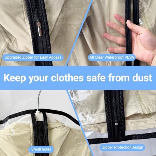 All Clear Garment Bags for Hanging Clothes, 55" (Set of 6) Dress Bags for Gowns Long, Plastic Dustproof Dress Garment Bag, Long Dress Bag with Zipper for gown, winter long coats, dance costume - Image 4