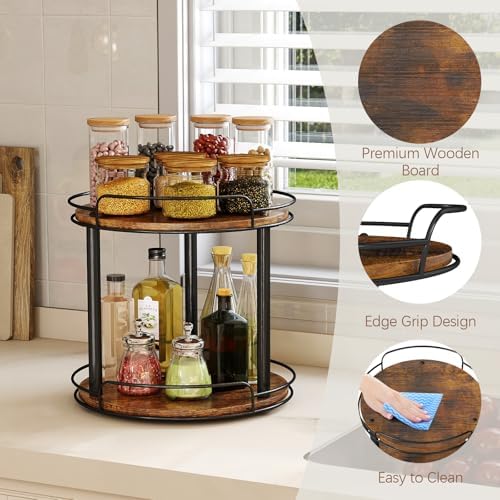 LAMU 12'' Wood Lazy Susan Turntable Organizer for Cabinet, 2 Tier Lazy Susan Spice Rack Organizer for Kitchen, Table Top, Countertop, Pantry, Bathroom - Image 2