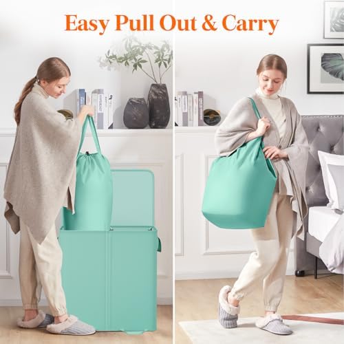 Lifewit Double Laundry Hamper with Lid, Removable Laundry Bags, Sage Green - Image 4