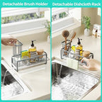 HapiRm Sponge Holder for Kitchen Sink - Self-draining Sink Caddy with Brush and Dishcloth Holders, Stainless Steel Kitchen Organizer for Countertop - Grey - Image 3