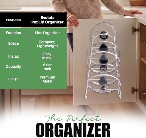 Evelots 6 Pot Lid Organizer for Cabinet or Pantry Wall - Cupboard Door Pots and Pans Organizer - Glass or Metal Pan Covers Cabinet Organizer - Rack Hanger Dividers - Set of 2 - Image 7