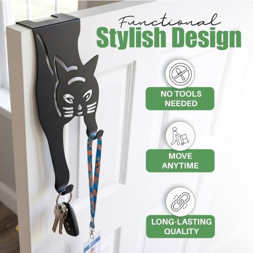 Evelots 2-Pack Cat Over-the-Door Hooks, Strong Metal Organizer, Black - Image 2