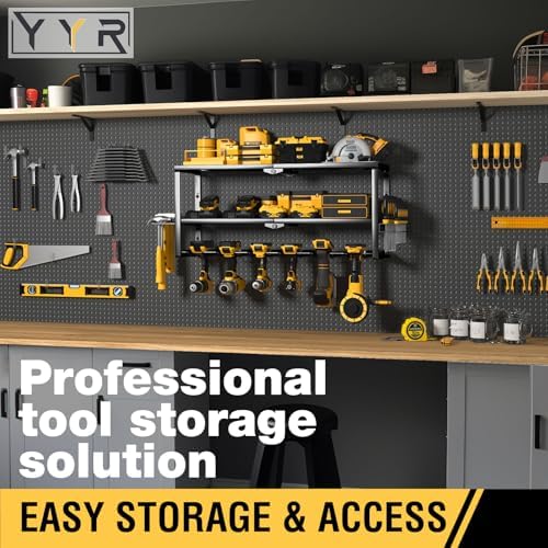 YYR Heavy Duty Power Tool Organizer Wall Mount, Cordless Drill Hanger Storage Rack, Battery Tools Holder with Charging Station Shelf for Garage Organization, Workshop, Pegboard, Shed - 24 Inch 6 Slots - Image 6