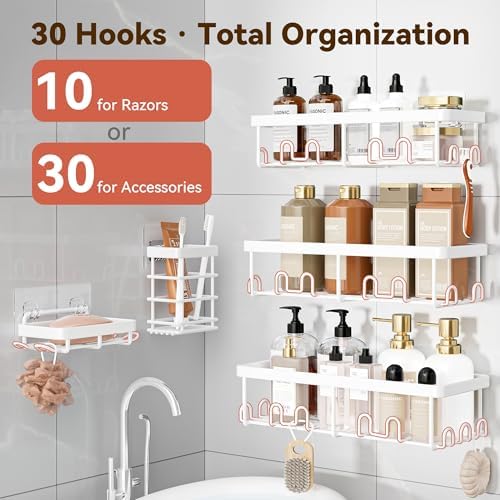 YASONIC Shower Caddy Adhesive, Rustproof Shower Organizer, Wall Shower Rack - Image 3
