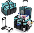 Rolling Cleaning Caddy Bag with Wheels, Large Cleaning Cart Detachable Trolley, Cleaning Bags for Housekeepers With Shoulder Strap & Multi Pockets for Cleaning Tools Storage (Amber Green) by Unknown