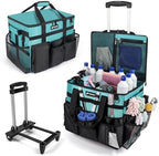 Rolling Cleaning Caddy Bag with Wheels, Large Cleaning Cart Detachable Trolley, Cleaning Bags for Housekeepers With Shoulder Strap & Multi Pockets for Cleaning Tools Storage (Amber Green) by Unknown