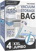 4 XXL Jumbo Vacuum Storage Bags for Bedding, Space Saver with Hand Pump | 47.2" x 35" Extra Large Vacuum Seal Bags for Bedding, Comforters, Blankets & Pillows; 80% Space-Saving Storage for Home by CozyEssential