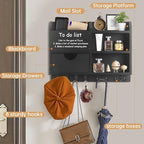 Key Holder Wall Mount, 14.5x11.2x3.5'' Larger 3-Tier Shelf 8 Hooks Drawer Storage,Wooden Key and Mail Holder for Wall,Farmhouse,Home,Living Room,House,Office Decor,Hats,Bag,Dog Leash Hanger Organizer - Image 3