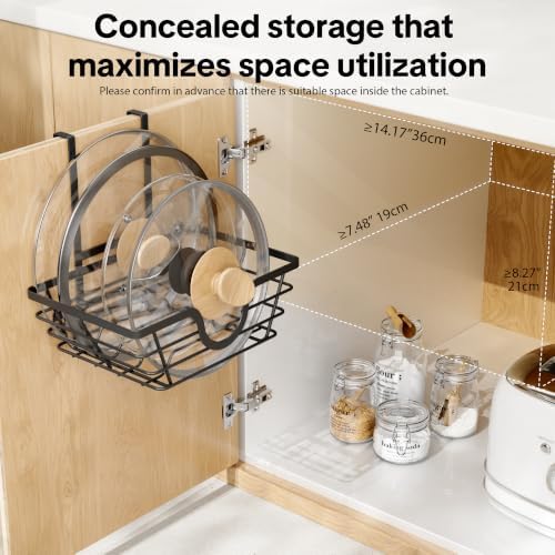 TIDIIABODE Pot Lid Organizer, Adjustable Kitchen Pot Lid Holder Inside Cabinet, Kitchen Cabinet Organizer Hanging for Food Storage Container, Pot, Pan Lid & Bakeware, Black - Image 3