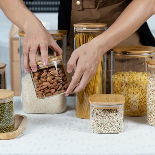 D2scrma 22oz Airtight Square Spice Containers with Bamboo Lid Set of 6 (650ml) Kitchen Pantry Organization Jar Stackable Spice Jar, for Sugar, Tea, Cookies and Coffee beans (‎with Black Lable) - Image 6