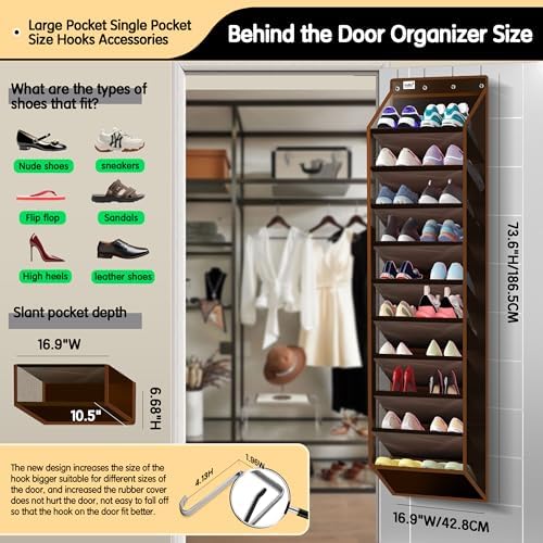 Kotkn 10 Tier Over The Door Organizer - Heavy Duty Hanging Storage Rack with Sturdy Oxford Fabric, Holds 20+ Pairs of Footwear, Boots & Sneakers, Saves 50% Closet Space (Dark Curry) - Image 2