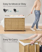 SONGMICS Rolling Laundry Hamper with Lid, 210 L 4-Section Synthetic Rattan - Image 5