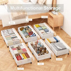 Under Bed Storage with Wheels-Large Bamboo Underbed storage Containers with Large Dust Bag Stackable Under the Bed Shoe Storage Bins for Clothes Books Bedding (2 Packs White, 33.07"L×16.54"W× 6.5"H) - Image 5