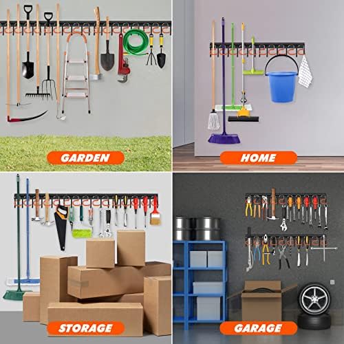 TVKB 51'' All Metal Garden Tool Organizer Adjustable Garage Tool Organizer Wall Mount Garage Organizers and Storage with Heavy Duty Hooks Tool Hangers for Garage Wall, Shed, Garden - Image 6