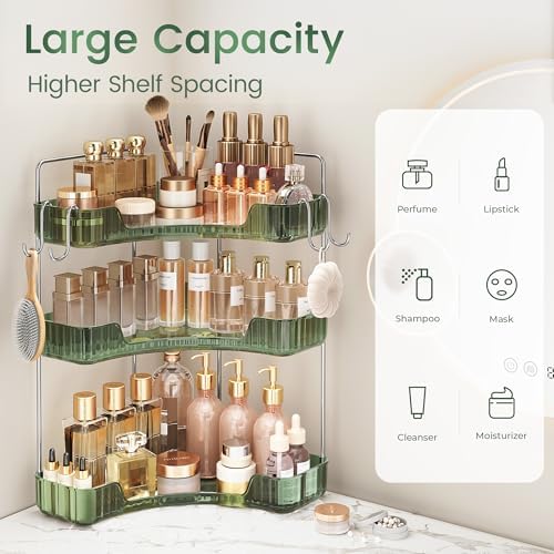 3-Tier Green Corner Organizer, PET Counter Storage with Hooks - Image 4