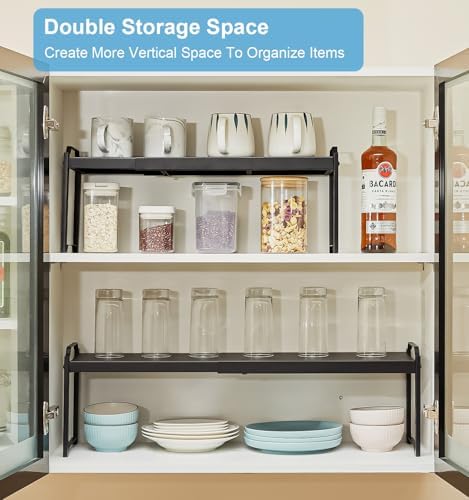 1 Pack Expandable Cabinet Countertop Shelves, Stackable Shelves Organizers For Kitchen Cabinet Countertop Storage, Adjustable Counter Cupboard Pantry Organizer Shelf Rack Stand, Length:25.5" - Image 5