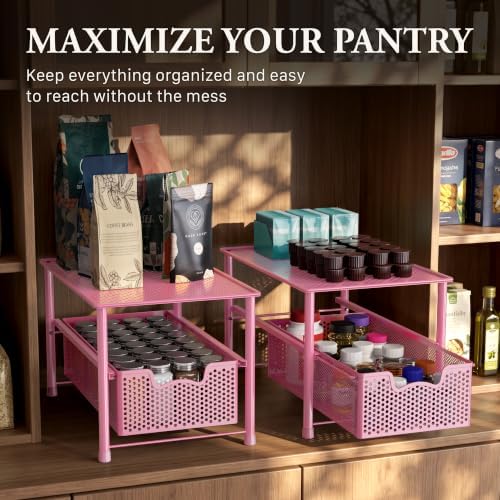 Simple Houseware Stackable Under Sink Sliding Basket Drawer, Pink - Image 7