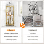 ELYKEN Corner Shower Caddy Standing, 3 Tier Metal Shower Organizer, Gold - Image 7