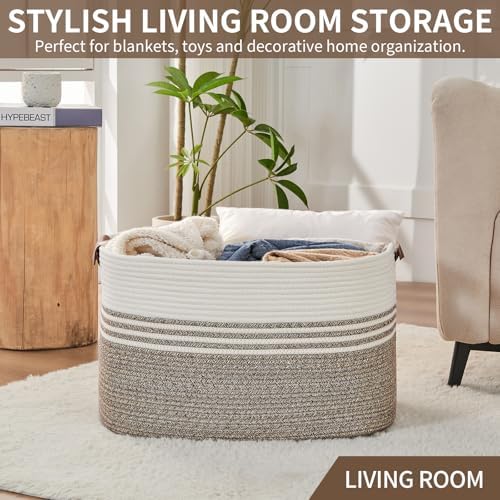 Laundry Hamper with Handles, 72L Rope Laundry Basket, Brown - Image 7