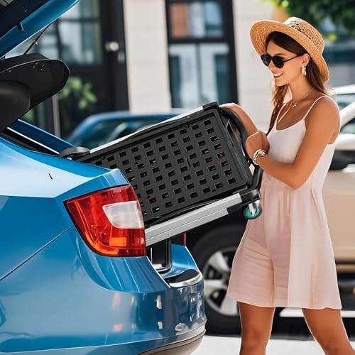 8-in-1 Max 200LBS Collapsible Shopping Cart on Wheels with 2 Storage Crates, Portable Foldable Shopping Cart with Foot Brake for Picnic, Supermarket, Office, Blue-2026 Upgraded - Image 5