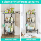 HapiRm Standing Corner Shower Caddy - 3 Tier Shower Organizer Corner with Soap Holder and 4 Hooks, Rustproof Bathroom Storage Shelves with Adhesives, Grey - Image 4