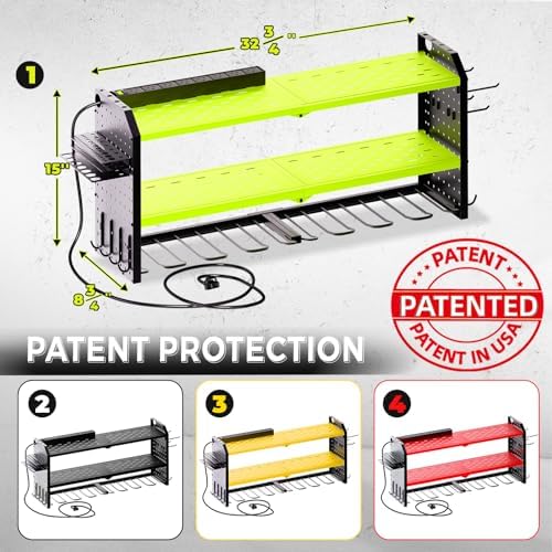 KAFAHOM Power Tool Organizer with Charging Station, Built in 8 Outlet Power Strip,Large 8 Drill Holder Wall Mount, Heavy Duty Metal Power Tool Storage Rack Tool Shelf for Garage Organization - Image 5