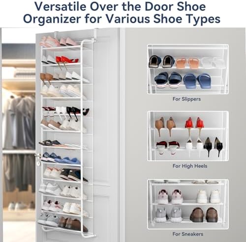 Whitmor 36 Pair Over The Door Shoe Organizer, 12 Tier Hanging Shoe Organizer, Heavy Duty Metal & Mesh Shoe Holder, Hanging Shoe Rack for Closet Organizer & Storage, 74" H x 21.7" W x 7.5" D, White1 - Image 4