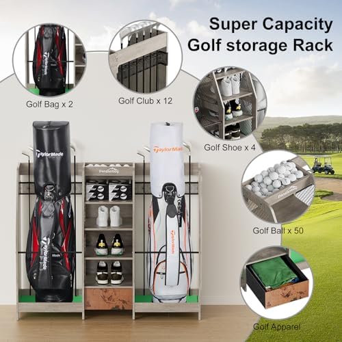 Golf Bag Storage Organizer Holds 2 Golf Bags for Garage - Wooden Rack - Image 2