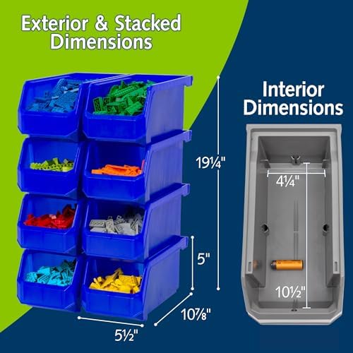 ReadySpace Medium Stackable Plastic Storage Bins, 8-Pack, Blue - Image 3