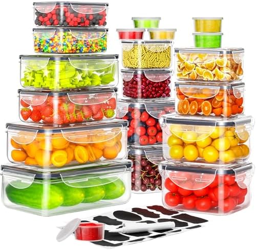 40 PCS Food Storage Containers with Lids Airtight (20 Containers & 20 Lids), Plastic Storage Meal Prep Container-Stackable 100% Leakproof & Microwave Organization and Storage Sets, Lunch Containers by PONYCROSSINGTHERIVER