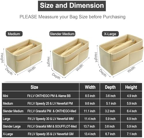OMYSTYLE Purse Organizer Insert, Felt Tote Bag Organizer Insert with 5 Sizes, Handbag Dividers for Inside Purse, Compatible with Longchamp, Neverful, Speedy and More - Image 6