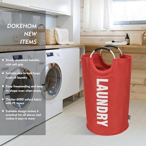 DOKEHOM 125L X-Large Laundry Basket Bag, Collapsible Tall Hamper, Red - Image 2