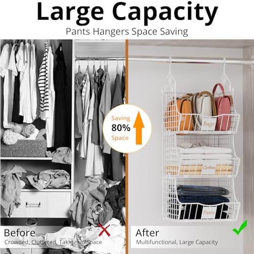 Hanging Closet Organizers and Storage, 6 Tier Closet Shelf Clothes Organizer with 2 S-Hooks, Multi-Functional Iron Wire Baskets, for Clothing, Sweaters, Handbags, Hat, Canned - Image 5