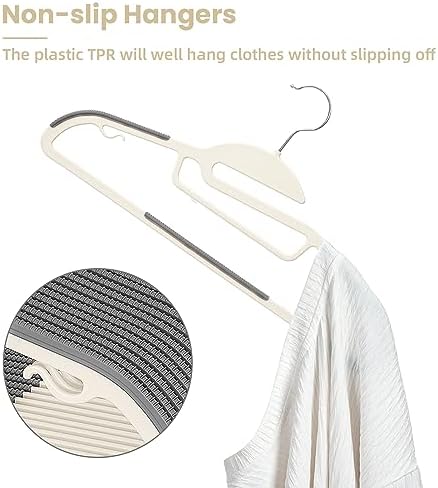 BAGAIL Plastic Hangers 50 Pack with Non-Slip Design,0.2 Inches Thick, 360°Swivel Hook Space Saving Organizer for Bedroom Closet,Shirts,Pants(Beige- S Shaped) - Image 3