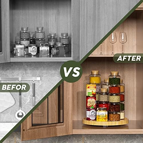 Lazy Susan Organizer, 10 Inch Non-Skid Bamboo Turntable Organizer - Image 4