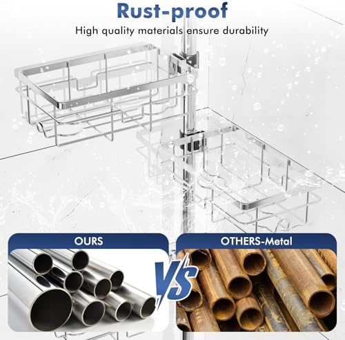 Shower Caddy Corner Tension Pole,Stainless Steel Shelves Bathroom Organizer - Image 3