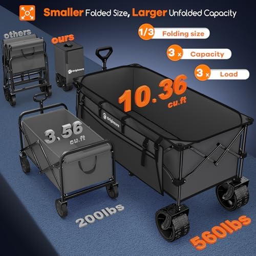 Originsure 300L Beach Wagons Carts Foldable with Big Wheels, 560lbs, Grey - Image 3