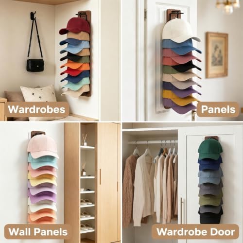 2-Pack Wall-Mounted Hat Storage Organizer, Wooden Space-Saving Rack for Cap - Image 5