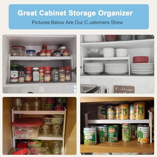 3 Pack Kitchen Cabinet Organizer Shelf, Stackable Expandable Shelves Organizers For Kitchen Cabinet Countertop Storage, Adjustable Counter Cupboard Pantry Organizer Shelf Rack Stand, Length:25.5 Inch - Image 7
