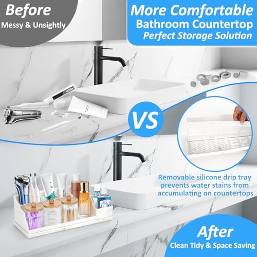 Bathroom Counter Organizer, White Silicone Toothbrush Holders for Bathrooms Organizer Countertop with 3PCS Qtip Holder, Toothbrush and Toothpaste Holder for Bathroom Organization Storage Vanity - Image 3