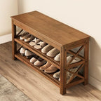Bamworld Shoe Rack Bench with Storage 3 Tier Bamboo Shoe Bench Entryway Rustic Solid Wood Entryway Bench (X-Brown,31.5") by Bamworld