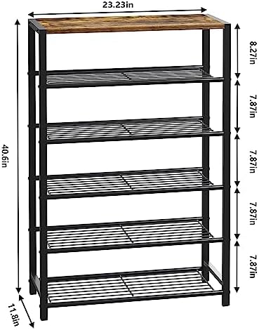 Yusong Shoe Rack Organizer, 6 Tier Industrial Shoe Storage Shelf, Narrow Sturdy Metal Shoe Shelves for Closet Entryway, Rustic Brown - Image 3